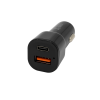 SBOX CC-038 :: USB CAR CHARGER, DC 12-24V,USB : 1xTYPE-C PD 3.0 5V/3A, 9V/2.22A, 12V/1.67A  & 1x USB-A QC 3.0 5V/3A, 9V/2A, 12V/1.5A , black