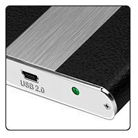 Raidsonic IB-224StU-B :: Външна кутия за 2.5" SATA HDD, корпус от алуминий и кожа, USB 2.0 интерфейс