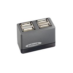 EDNET EDN-85039 :: Mini USB 2.0 хъб за лаптоп, 4 порта, сив, без захранване