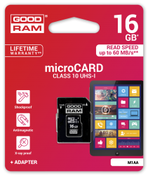GOODRAM M1AA-0160R11 :: 16 GB MicroSDHC card with adapter, Class 10, UHS-1