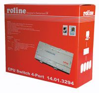 ROLINE 14.01.3294 :: Auto KVM Switch, CS-14, 1x K/V/M PS/2 to 4 PCs, incl. cable connection set, Compact design
